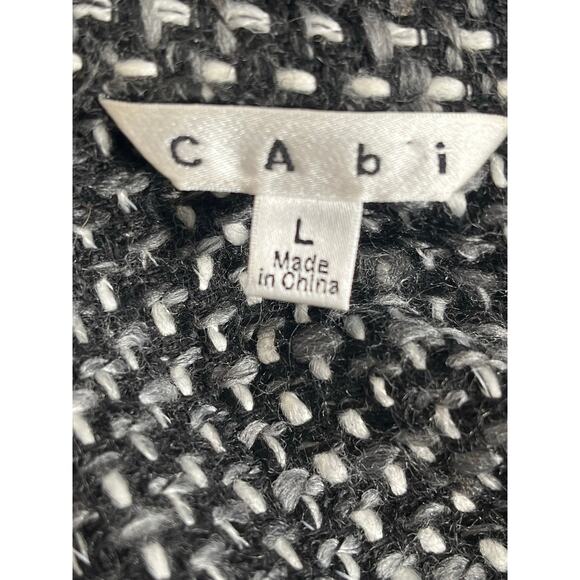 Women's CAbi Black White Tweed 2 Large Button Frayed Blazer Jacket Size Large - Picture 6 of 8